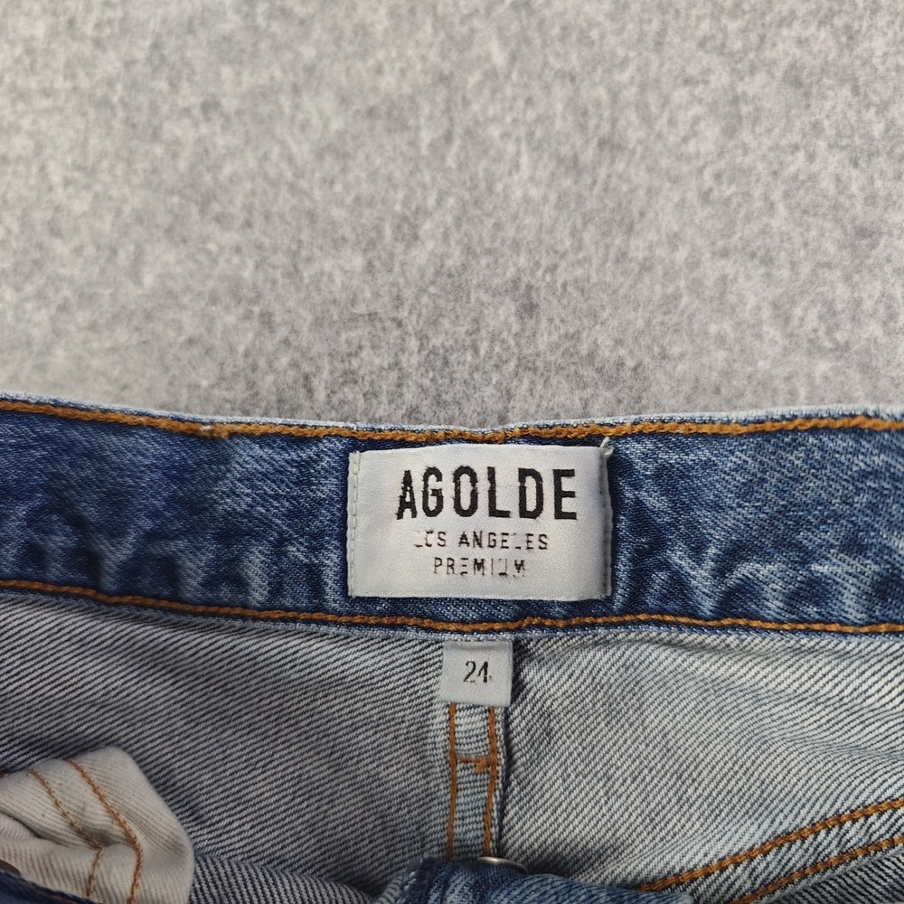 Agolde Riley High Rise Straight Crop Jeans Women's 24 Blue Distressed Frayed Hem - Picture 6 of 9